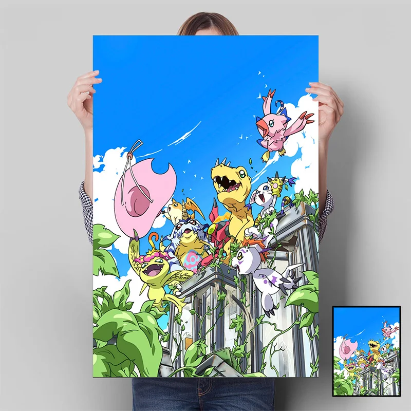 Anime Digimon Poster Wall Art Canvas Painting Taichi Yagami Yamato Ishida Agumon Tyrannosaurus Battle Tyrannosauru Decorate 12 - Digimon Merch