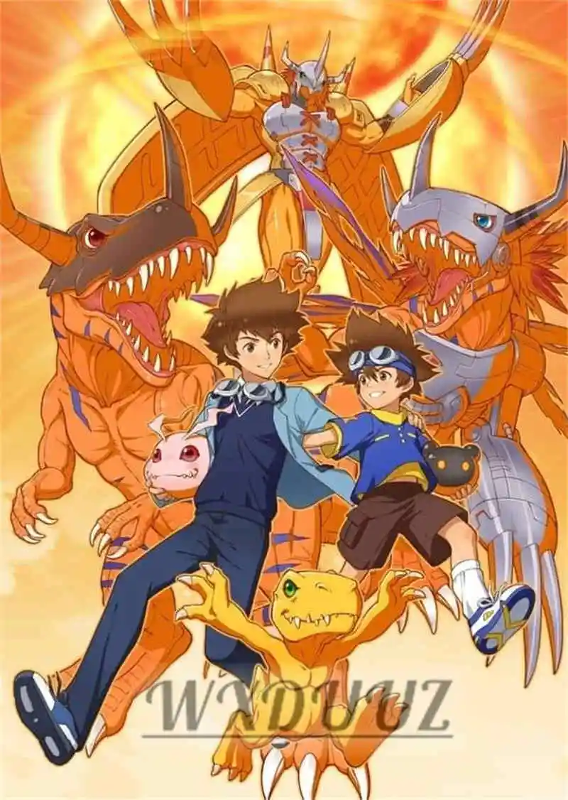 Digimon Adventure Poster 80s TV Anime Retro aesthetic Agumon Piyomon Painting Wall Art Home Decoration Kawaii - Digimon Merch