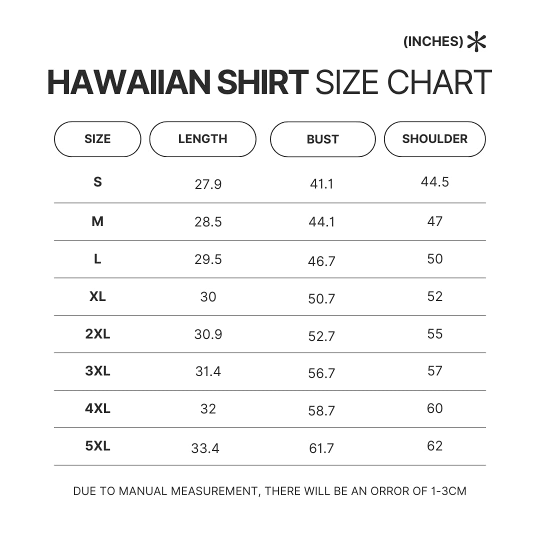 Hawaiian Shirt Size Chart - Digimon Merch