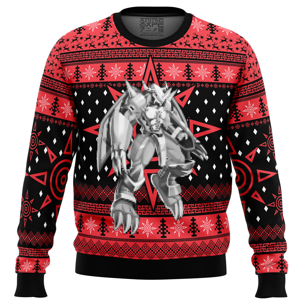 wargreymon Ugly Christmas Sweater front mockup - Digimon Merch
